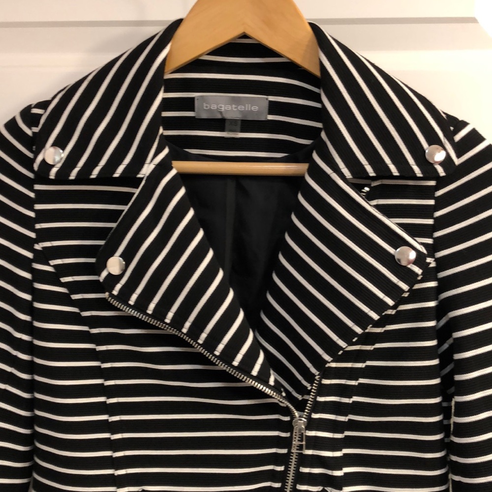 Bagatelle Black & White Striped Moto-Jacket - Picture 3 of 6